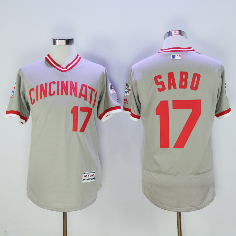 Men MLB Cincinnati Reds 17 Sabo grey throwback 1976 jerseys